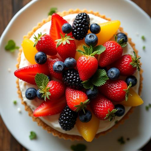 A colorful seasonal fruit tart.